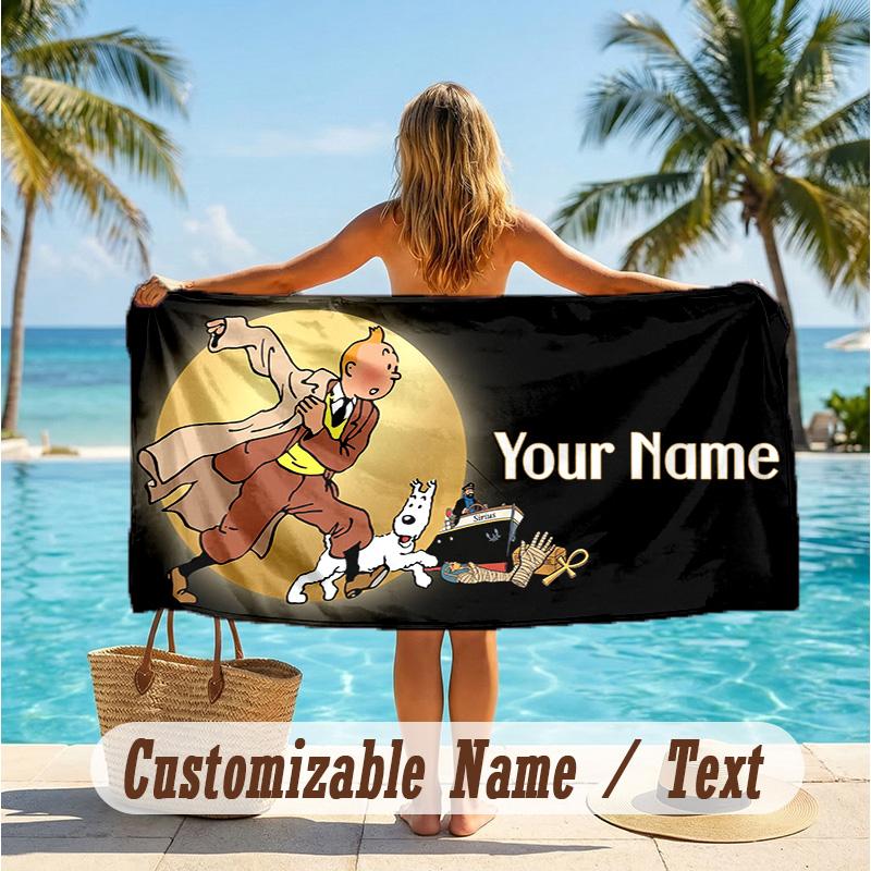 Custom Text Beach Towel, Soft Absorbent Swimming Multi-use TowelTintin