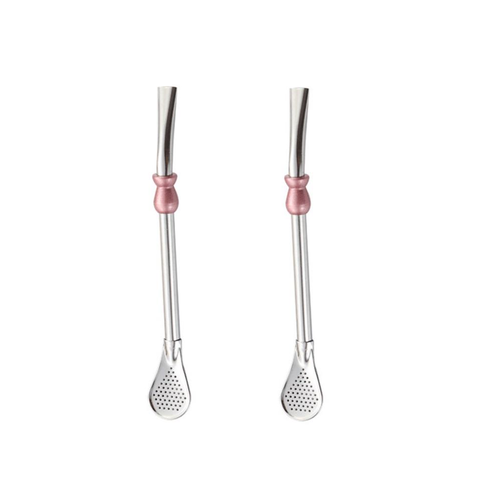 2 Piece Reusable Yerba Mate Drinking Straw 304 Stainless Steel Filter Straw Straw Spoon Cafe
