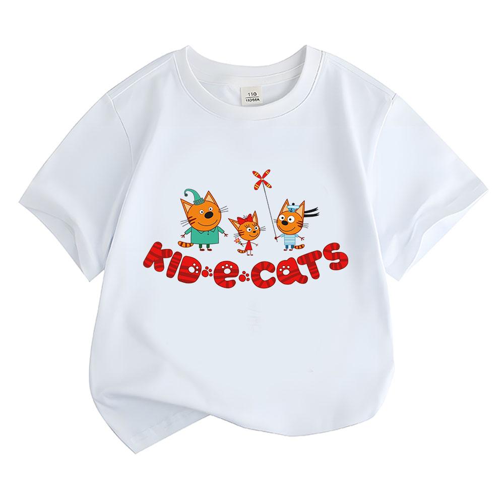 Мультяшные футболки Kid-E-Cats 100% Хлопок Забавная футболка с семьей кошек Русские Три Кота Топы Детские с коротким рукавом Дышащие футболки летние Топы