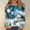 Women's Fashion Casual Christmas Print Round Neck Long Sleeve Decorative T-Shirt Top