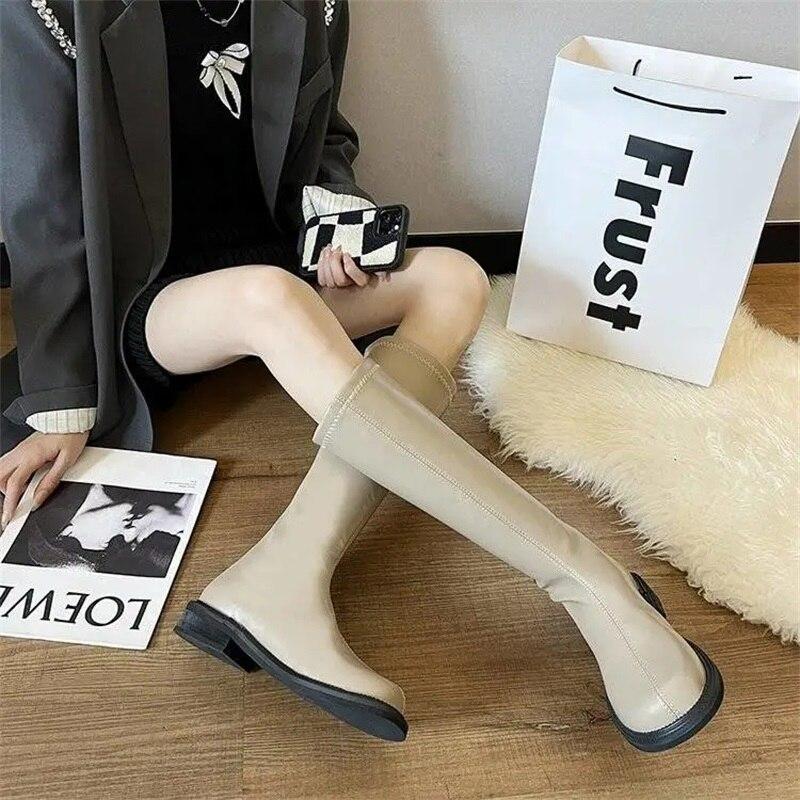Высокие сапоги Новая женская обувь Женские ботинки Модные осенние и зимние эластичные тонкие рыцарские сапоги Изысканная мода Красивый черный цвет