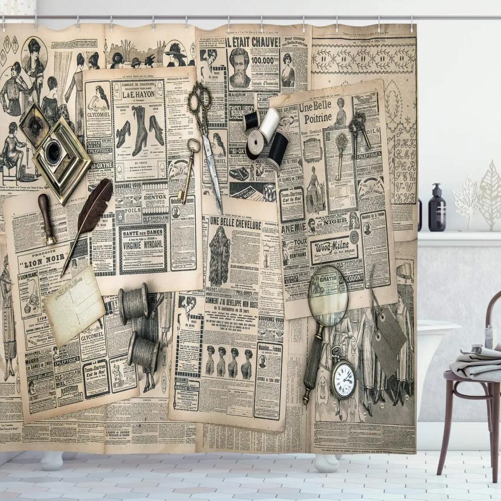 Retro Steampunk Clocks And Gears Shower Curtain Mechanical Clocks Details Over Old Metal Cloth Fabric Bathroom Curtain Set,Hooks