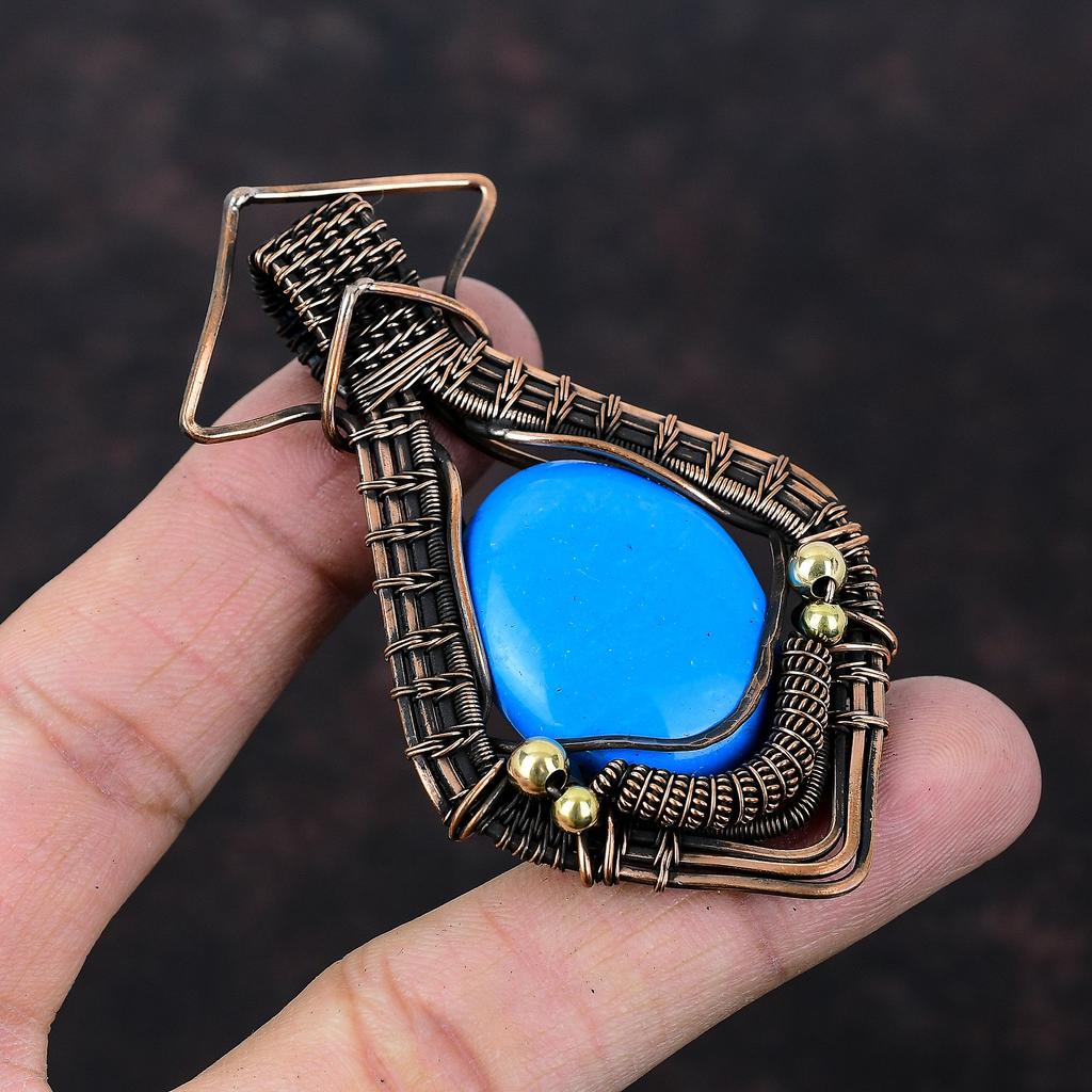 Sleeping Beauty Turquoise Pendant Copper Wire Wrapped Pendant Handmade Gemstone Pendant Wire Wrapped Jewelry Copper Jewelry Pendant For Gift