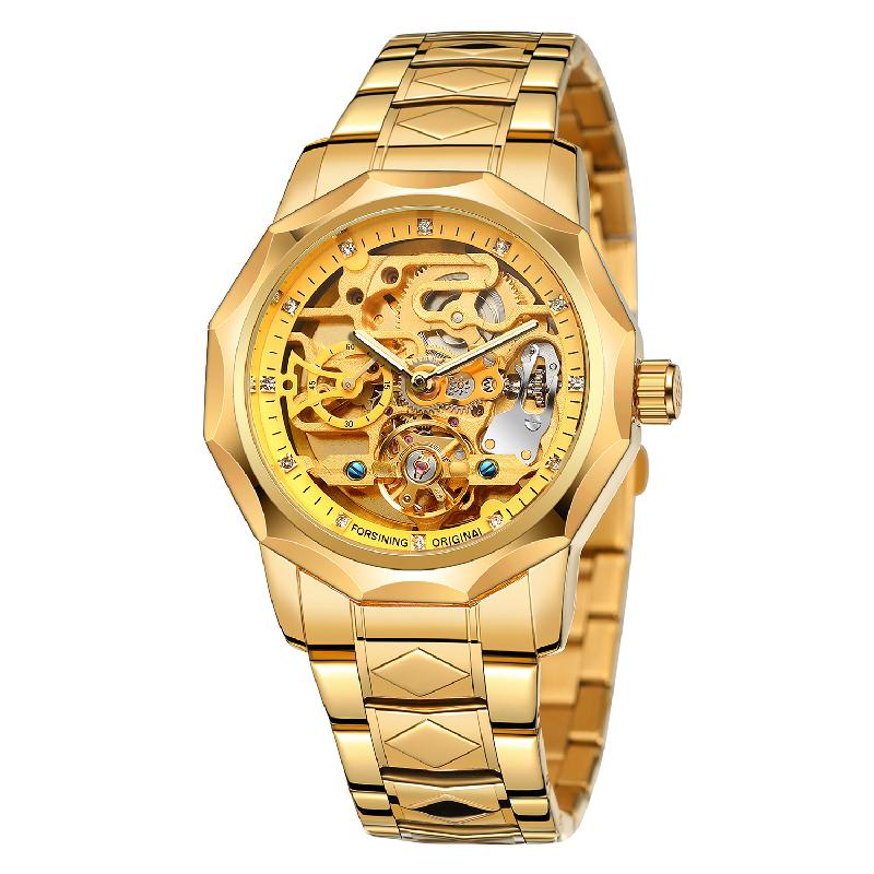 FORSINING Automatic Watches for Men Luxury Design Diamond Skeleton Tourbillon Mechanical Stainless Steel Strap Male Wristwatches