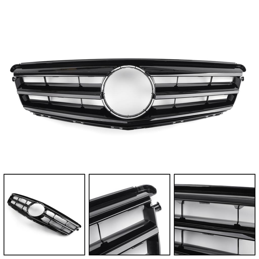Black Front Grill Grille Fit Mercedes Benz C Class W204 C300 C350 2008-2014