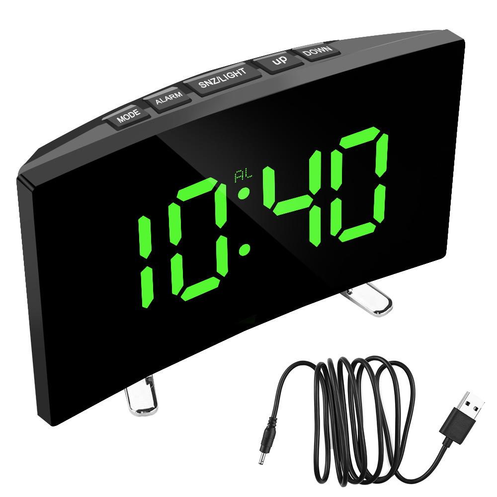 LED Screen Digital Alarm Clock Curved Dimmable Mirror Clock 7 Inch For Kids Bedroom