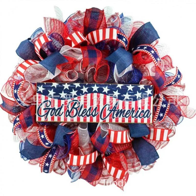 4th Of July Wreath Door Hanging Decoration With USA Flag Patriotic Party Home Outdoor Festive Display