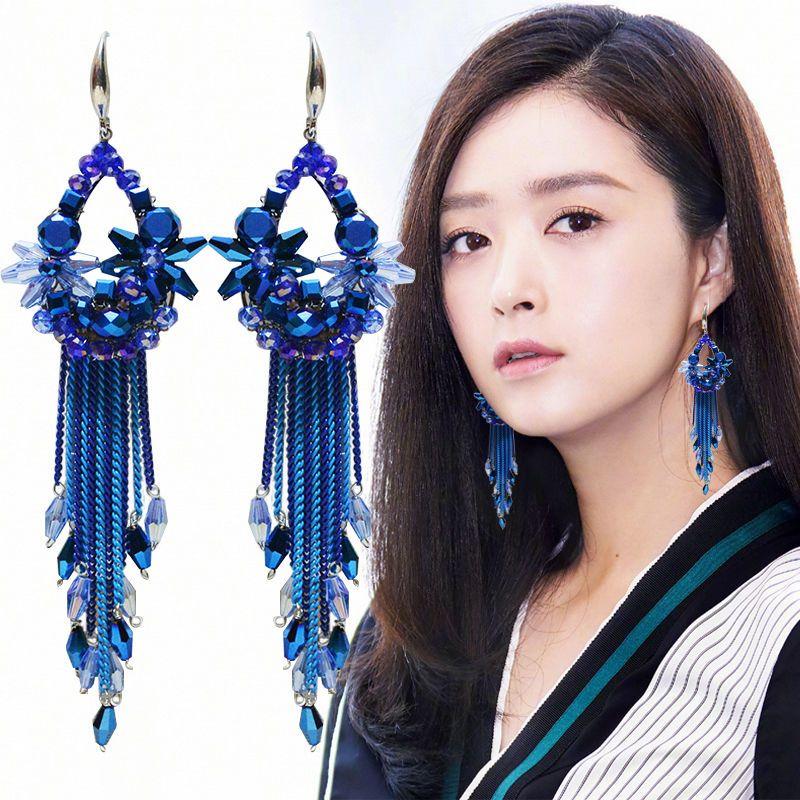 Серьги из бисера, хрустальная округлость, кисточка, цепочка, ручная вязка, богемный сплав, модные простые серьги из рисовых бусин