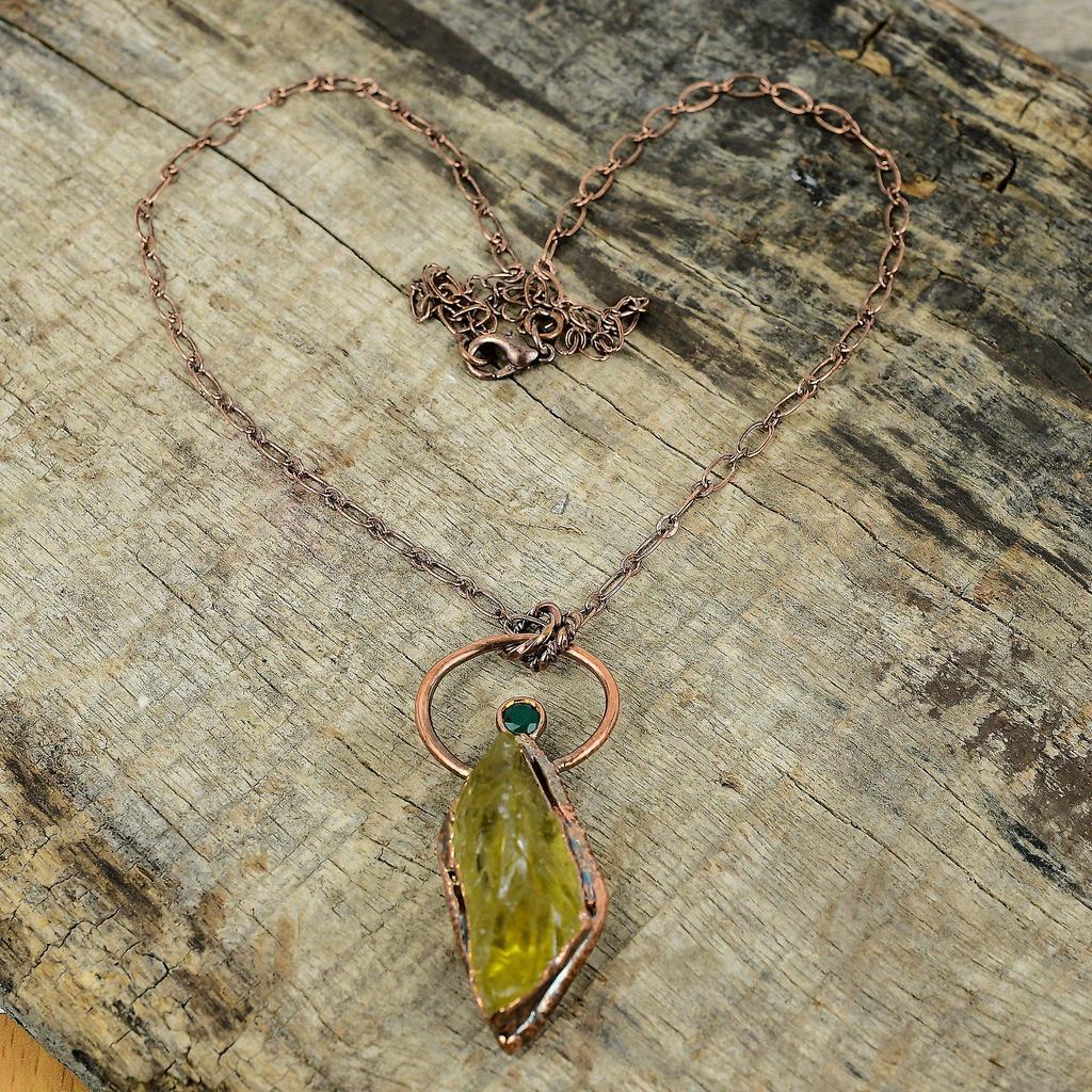 Citrine Rough Pendant Electroformed Copper Pendant Handmade Electroformed Jewelry Zambian Emerald Gemstone Pendant Copper Jewelry For Gift