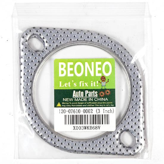 BEONEO-120-07610-0002 (3 Inch)-2 Bolt MLSG High Temp Exhaust Gasket 3" I.D. (Qty 2) - Heavy Duty be made of Metal And Fiber Laminate.