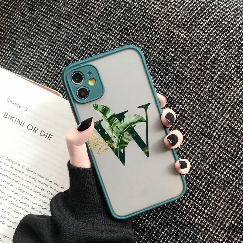 Чехол для телефона с начальной буквой от A до Z Для iPhone 12 13 Mini 11 Pro Max Листья Алфавит Зеленая задняя крышка Для iphone 11 14 promax Чехлы