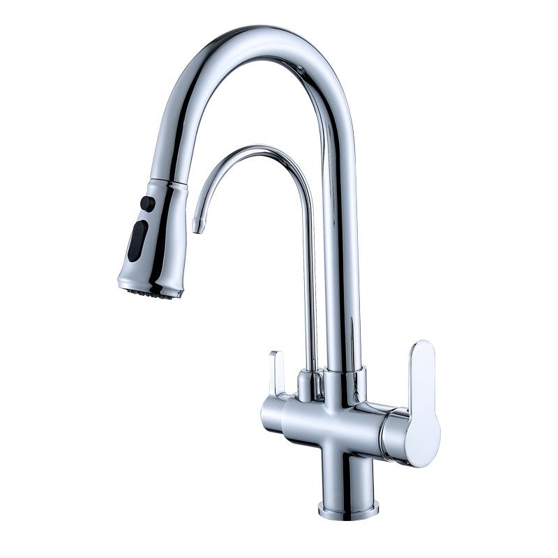 All-Copper Dual-Use Pull-Out Kitchen Faucet with Hot/Cold & Water Purifier