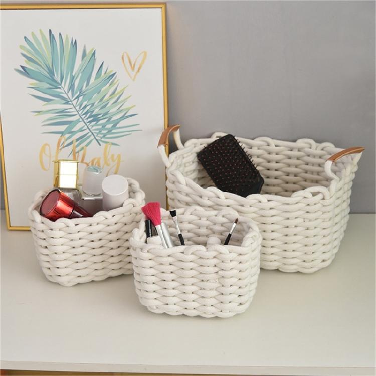 Handwoven Cotton Rope Makeup Holder Decorative Desktop Storage Basket Multipurpose Bedroom Organizer for Cosmetics