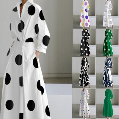 Женское повседневное свободное длинное платье с отложным воротником и длинным рукавом