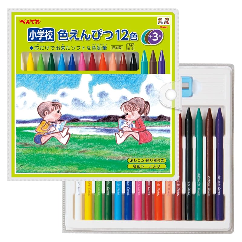 Цветные карандаши Pentel для начальной школы, 12 цветов + 3 цвета, GCG1-12P3