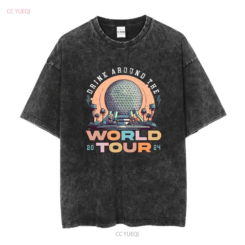 Ретро футболка Epcot Drink Around The World Tour с длинным или коротким рукавом винтажная стирка уличная одежда дышащая удобная