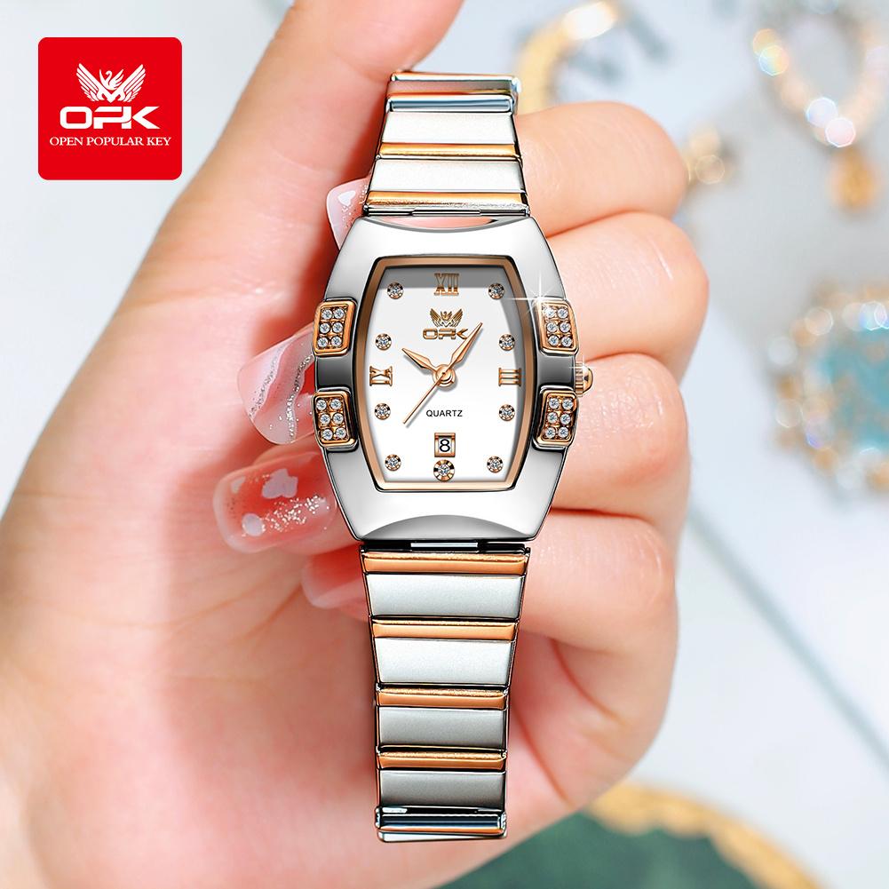 OPK Brand Women's Steel Strip Quartz Watch Calendar with Diamond Inlaid Night Light 8169