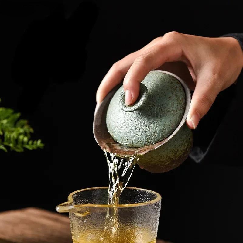 180 мл Ретро Грубая Керамика Три Гайвани Бытовая Печь Изменение Керамическая Чайная Чашка Портативная Красота Чайная Пиала На Заказ Традиционный Чайный Набор