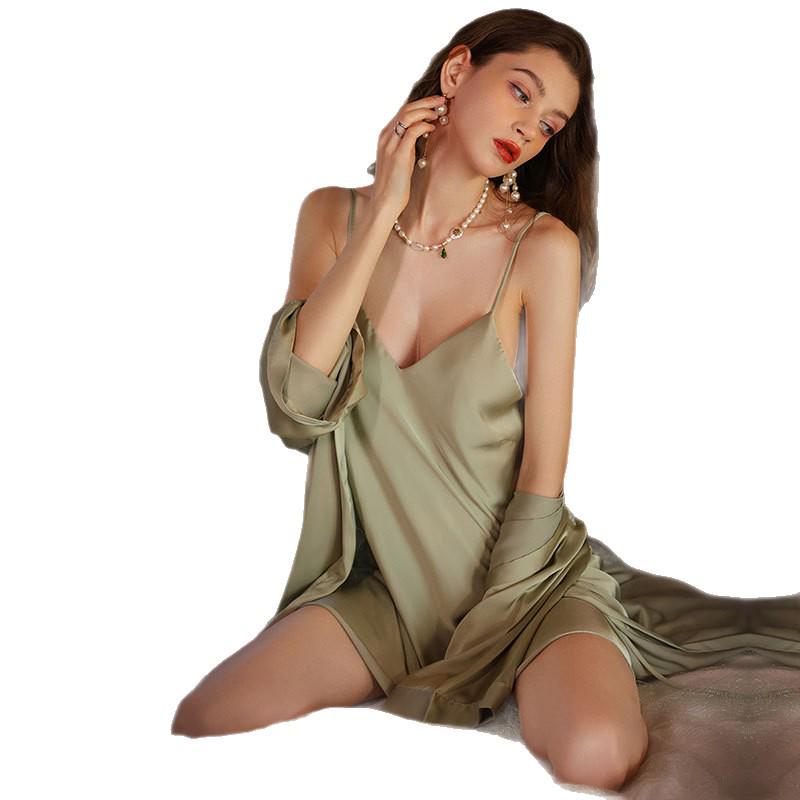 Женский сексуальный комплект ночной сорочки и пижамы на бретелях из ледяного шелка - Стиль чистого желания, Весна/Осень 2025