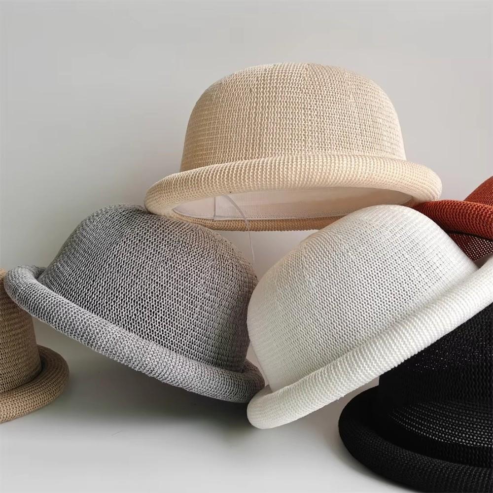 Round Top Roll Brim Hat Raffia Weave Sun Visor Hat Elegant Straw Hat Beach Vacation