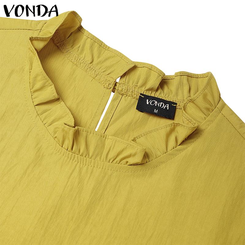 VONDA Женская повседневная блузка с оборками, круглым вырезом, летняя, с короткими рукавами-буфами, плиссированная