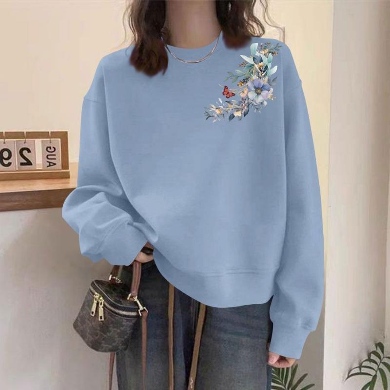 Пуловер из чистого хлопка, осень, новая толстовка, женский, с принтом, нишевый дизайн, свободный, женский топ с длинным рукавом