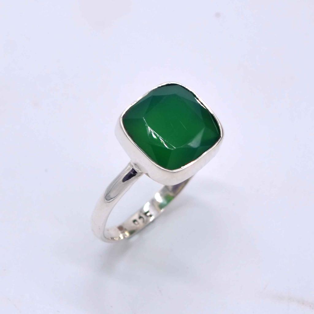 Green Onyx Gemstone Silver Ring For Women, 925 Sterling Silver Handmade Unique Jewelry, Valentines Day Gift For Her