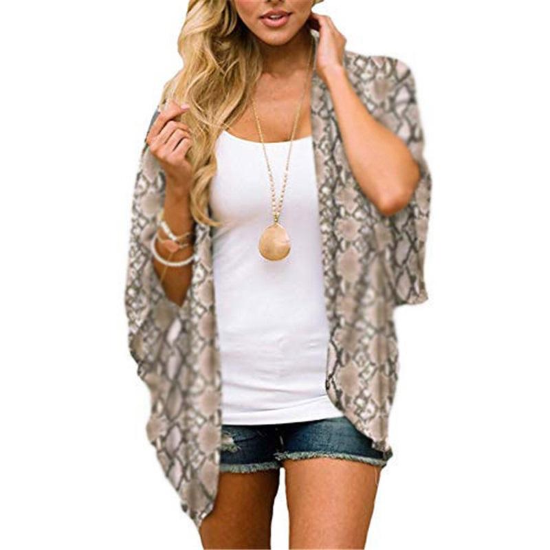 Летняя женская новая шифоновая пляжная юбка блузка стиль для отпуска леопардовый принт кардиган повседневная одежда для защиты от солнца
