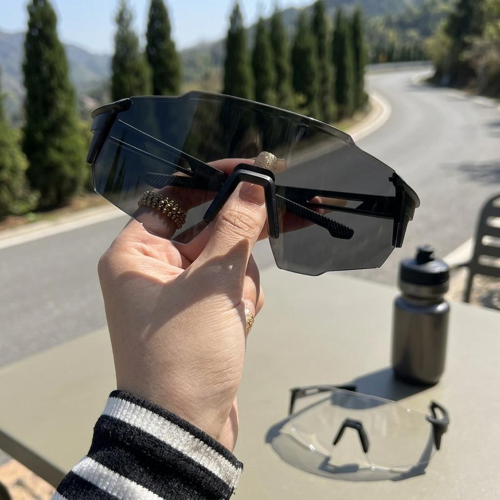 Outdoor Cycling Sunglasses Photochromic Windproof Sports Goggles for Men Women TR90 Frame UV Protection Running Hiking Fishing