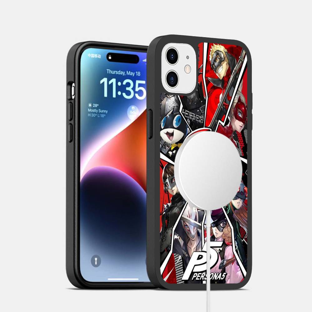 Аниме P-Persona S-5 Черный Магнитный Чехол Для Телефона С Поддержкой MagSafe Для iPhone 16 15 17 Pro Max 11 12 13 14 Plus
