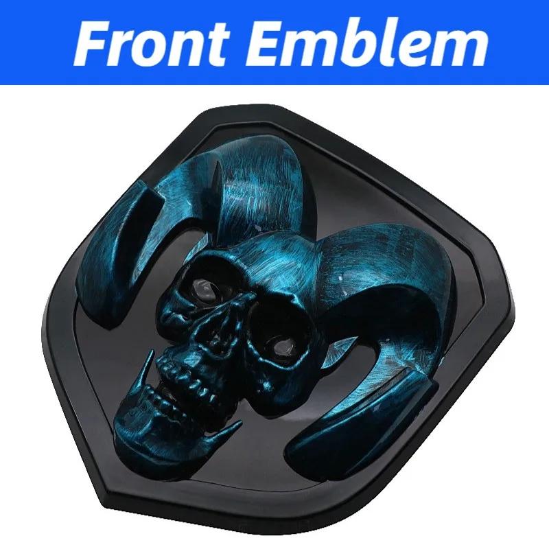 GXP1 Car Front Badge Tailgate Emblem for Dodge Ram 1500 2500 3500 HeavyDuty BigHorn 2010-2018 Skull ABS Car Sticker Pickup Decoration