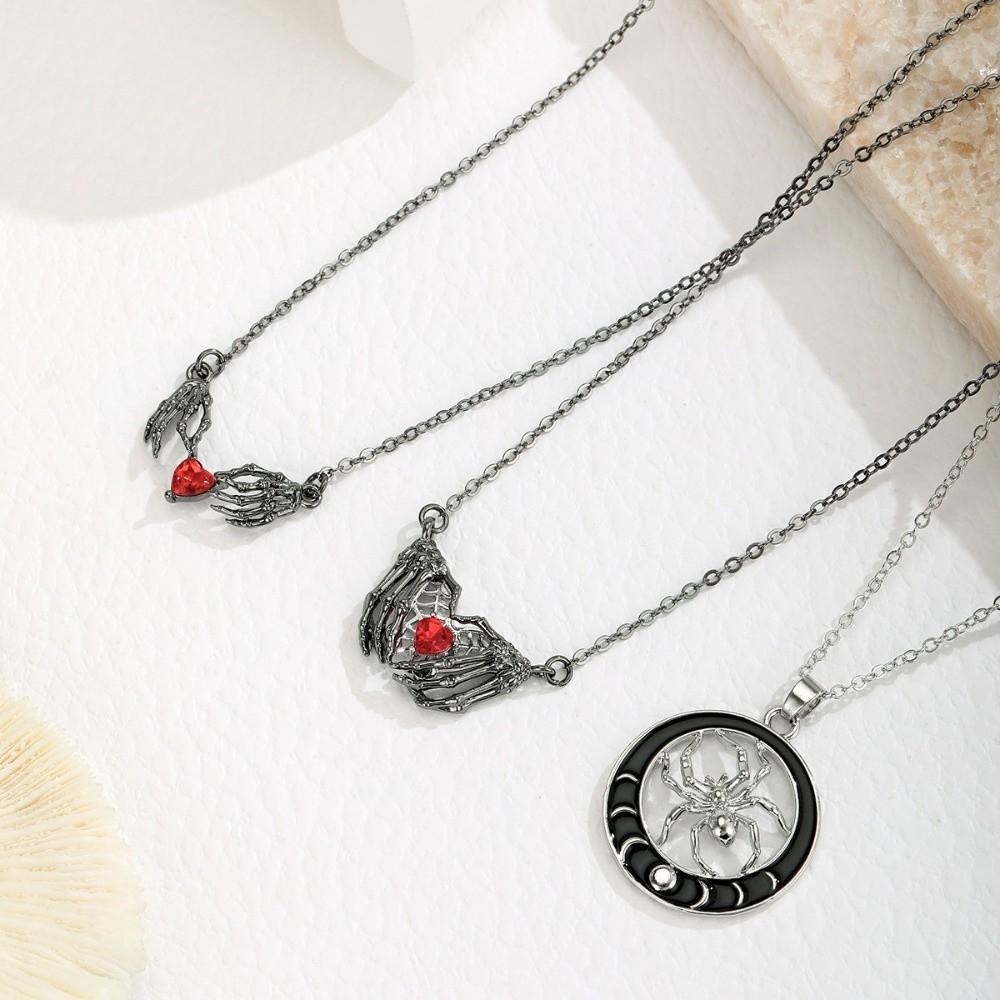 Zinc Zinc Alloy Gothic Clavicle Chain Black Silver Halloween Heart Choker Bat Wings Pendant Necklace Party