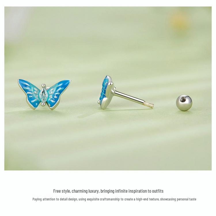 Bright Oil Drop Butterfly Earrings for Women - S925 Silver Threaded Ear Jewelry
