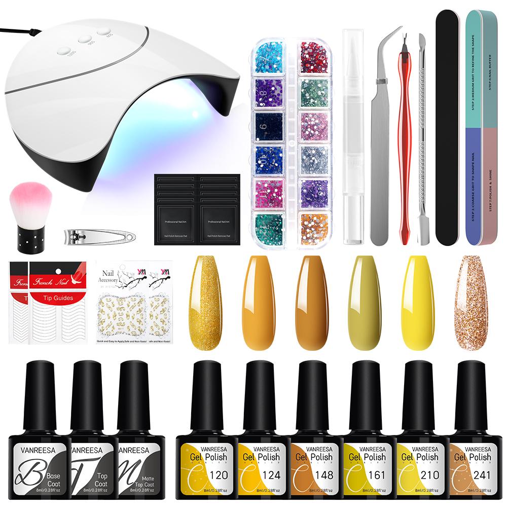 VANREESA Набор гель-лаков для ногтей с лампой для сушки ногтей мощностью 36 Вт, 6 шт., замачиваемый УФ-светодиодный полупостоянный набор гелей для ногтей, набор инструментов для дизайна ногтей