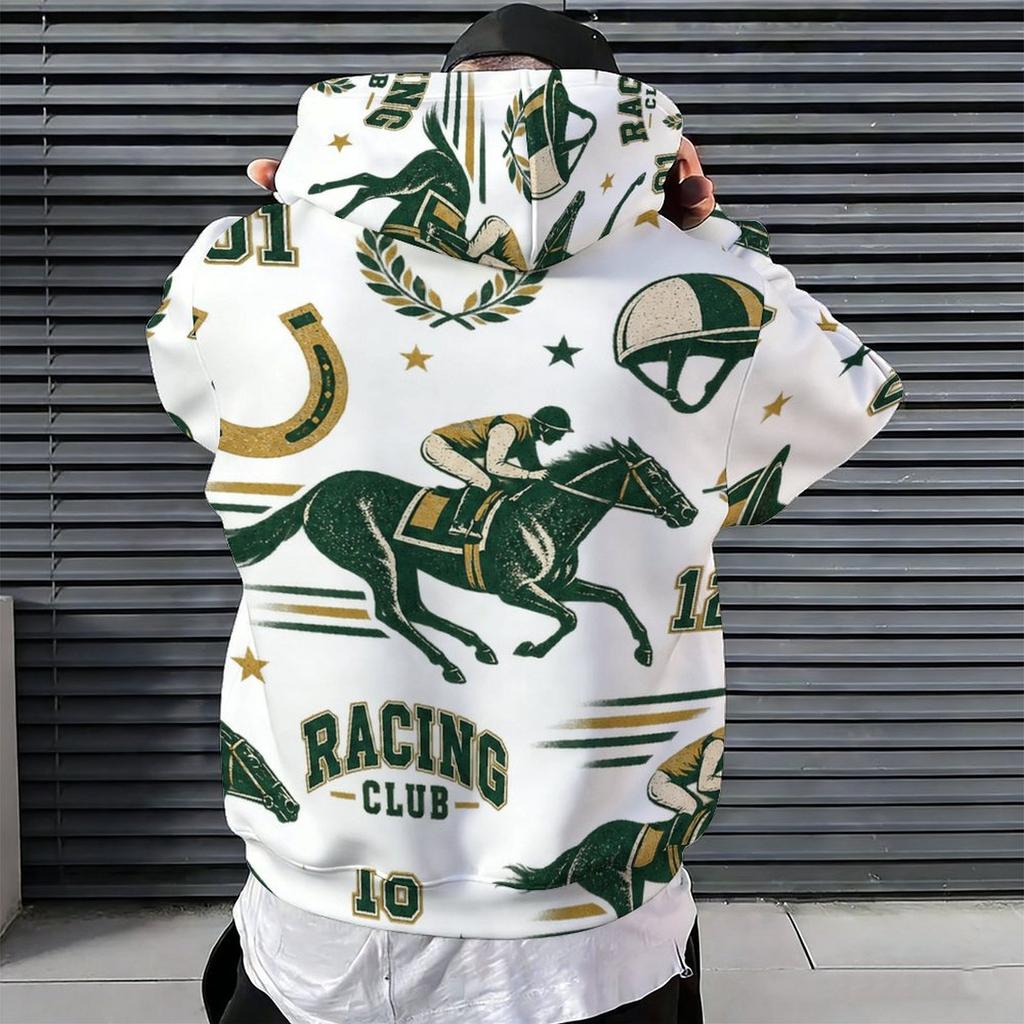 Men s Plus Size Long Sleeve Drawstring Hoodie White Mountain Tree Printed Kangaroo Pocket Pullover