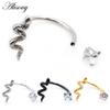 Alisouy 1PC Snake Zirconia CZ Stainess Steel Curved Horseshoe Lip Labret Rings Snug Daith Helix Earrings Piercing Body Jewelry