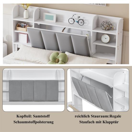 Modular Bed Double Bed, Open Shelf, Three Drawers with Castors, Metal Adult Handles, Storage Compartment Drop-Down Door, Pine Frame Soft