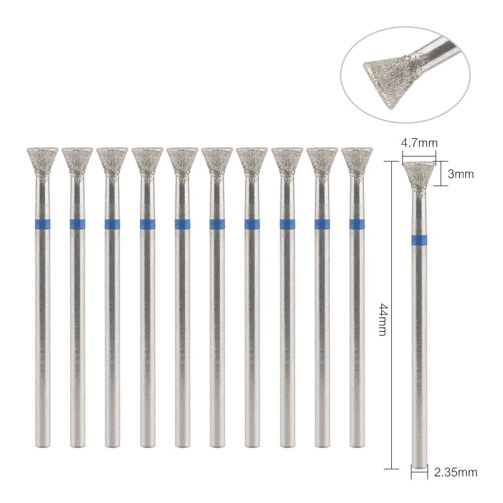 10 шт., сверла для ногтей, алмазные борфрезы, шлифовальные насадки, аксессуары для гель-лака для ногтей, инструмент для дизайна ногтей, хвостовик, резьба, полировка