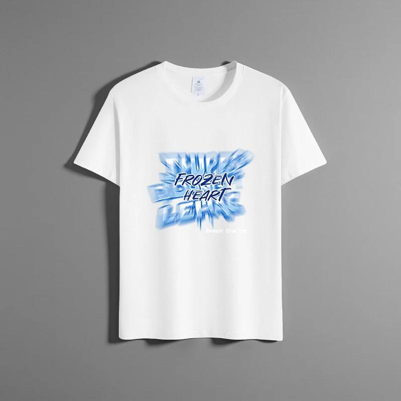 Летняя новая универсальная футболка унисекс из чистого хлопка, модная повседневная футболка с круглым вырезом, дышащая, свободного кроя, с принтом, с короткими рукавами