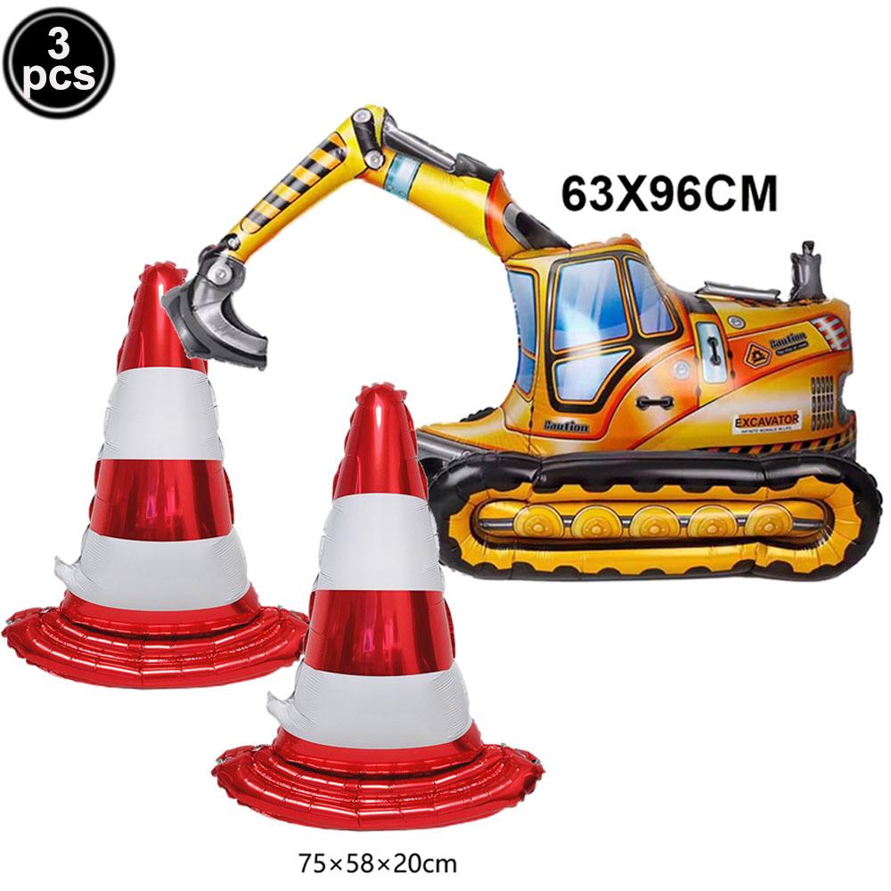 Excavator Vehicle Gold Black Digital Balloon Set For Boys Dump Truck Engineering Kids Construction Theme Birthday Party Supplies