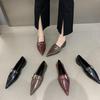 Niche New Light Luxury Pointed Square Metal Buckle with Deep Mouth Comfortable Commuting Light Mouth Medium Heel French Retro Single Shoes