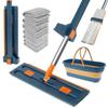 Бесконтактная плоская швабра для пола и складное ведро в комплекте, вращающаяся на 360° швабра из микрофибры с 7 насадками для швабры, комплект для сухой и влажной уборки дома