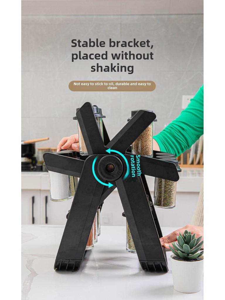 Rotating Glass Spice Rack Set with Spice Jars