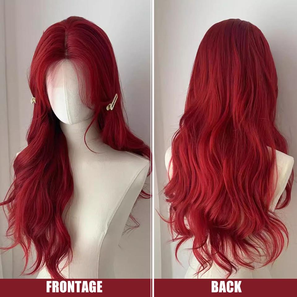 WTB Красный Длинные Вьющиеся Волосы Синтетический Парик Женский Новый Лоб Кружева Сексуальные Горячие Челки Большие Волны Длинные Вьющиеся Волосы Парик