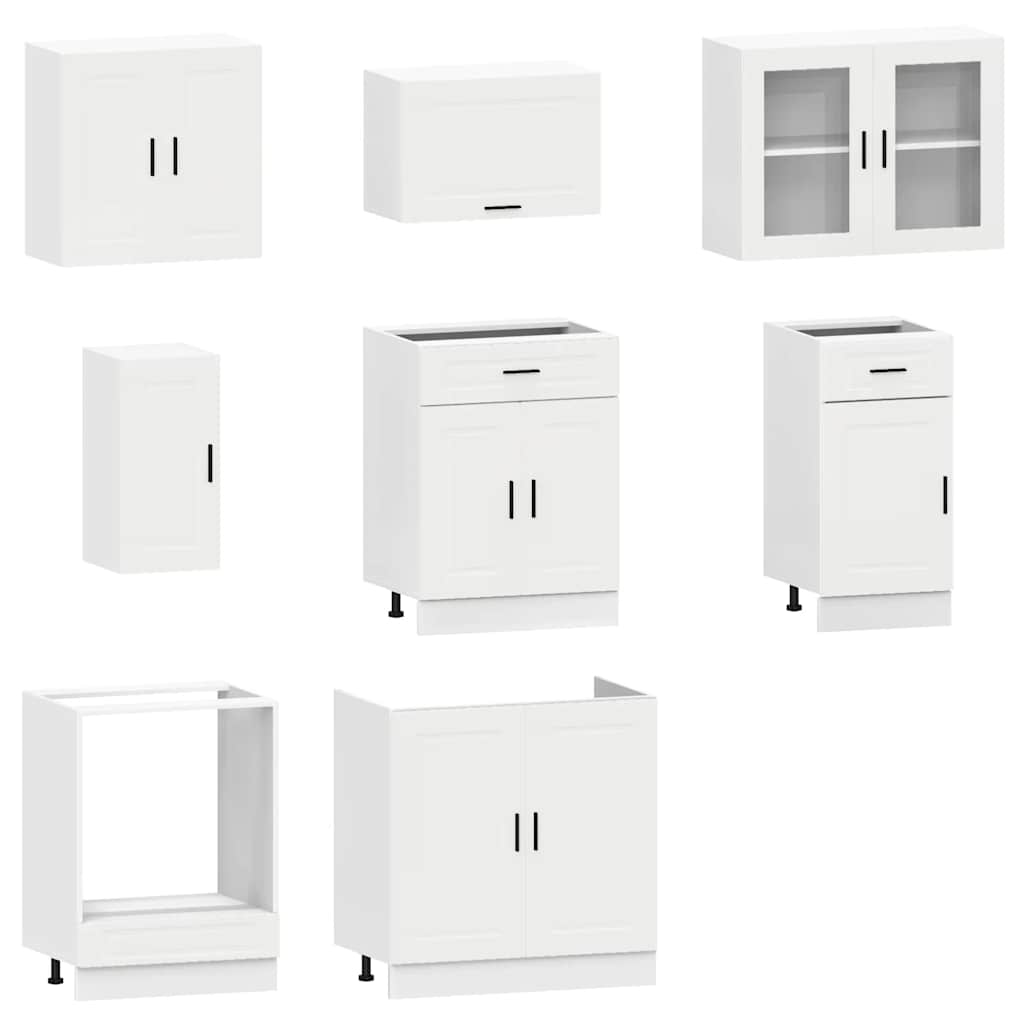 8 Piece Kitchen Cabinet Set Porto White Particleboard