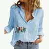 Women Fashion Lapel Collar Blouses Spring&fall Casual Long Sleeved Cardigan Linen Shirt Laides Print Long Sleeve Top