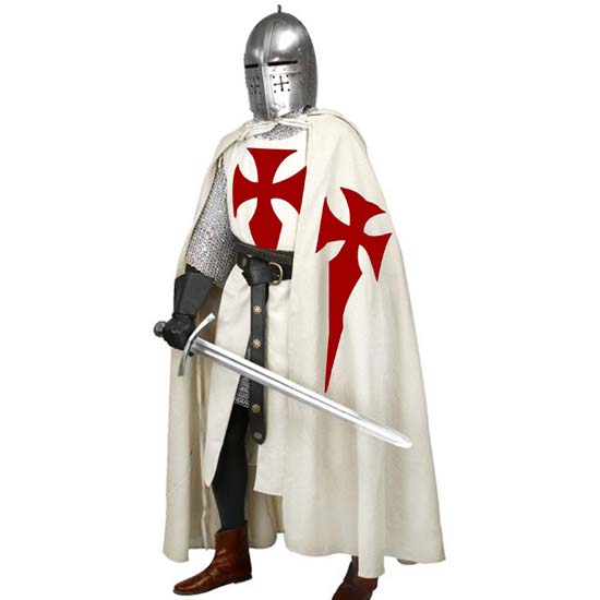 Halloween Cosplay Medieval Costume Men Teutonic Knight Crusader Tunic & Cloak Surcoat Reenactment LARP