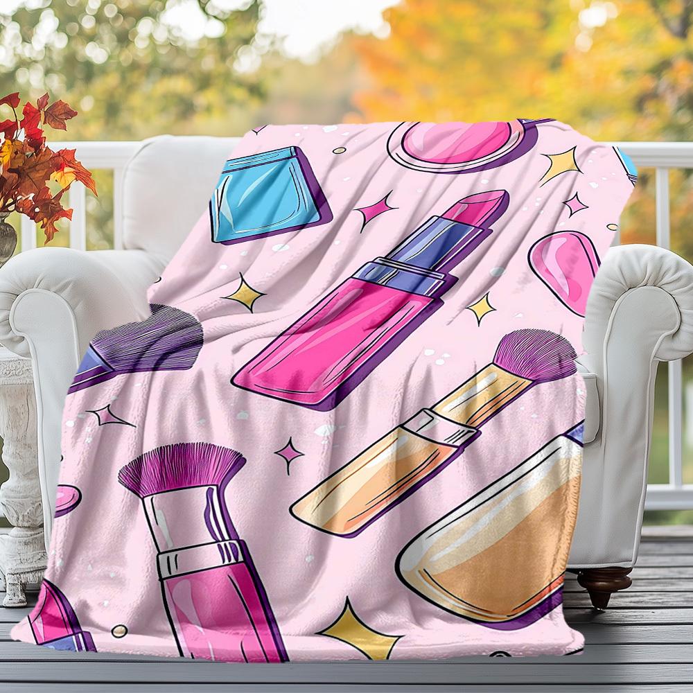 1pc makeup lipstick Outdoor Flannel Blanket Soft Warm All-Season Throw for Sofa Bed Car Camping Office, Cozy Gift Idea1196S