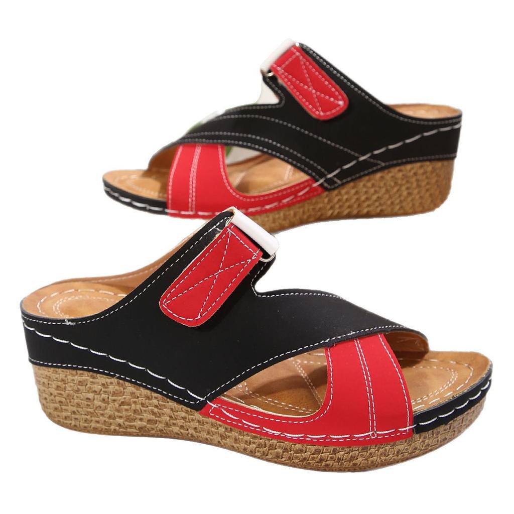 Летние тапочки на платформе с танкеткой на липучке, женская обувь, декоративная строчка, пляжные сандалии