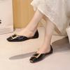 2024 New Spring and Autumn Women's Shoes Fashionable Square Toe Shallow Mouth Solid Color Leather Slip-on Women's Flat Shoes